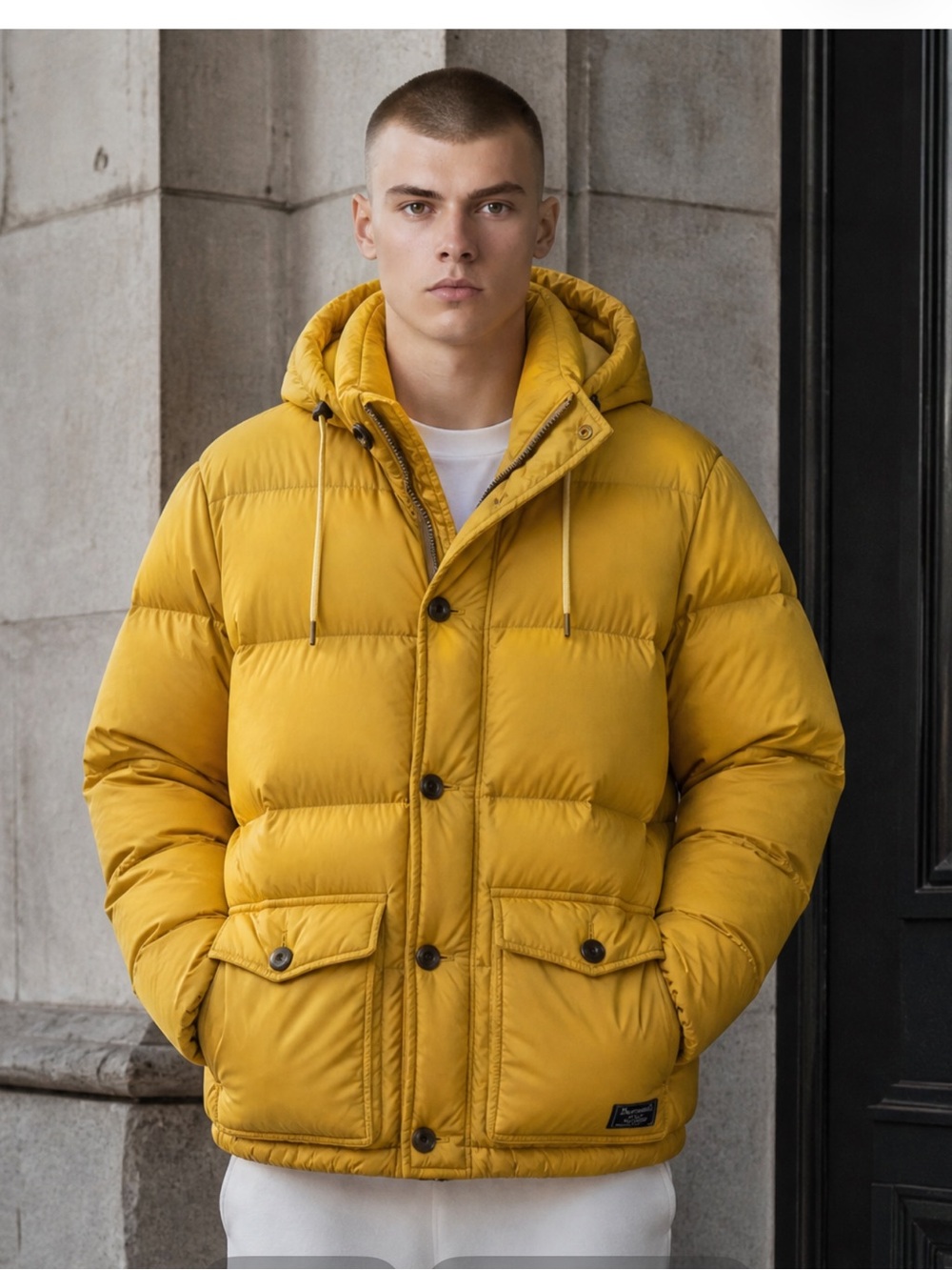 Abercrombie & Fitch Mustard Yellow Hooded Puffer Jacket